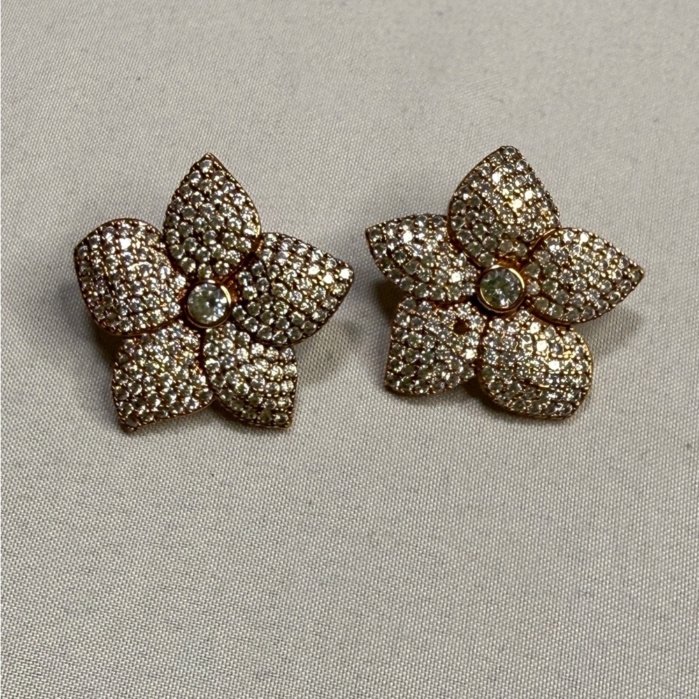 Kate Spade Blooming Pavé Flower Button Stud Earrings Fair Condition - Picture 2 of 3